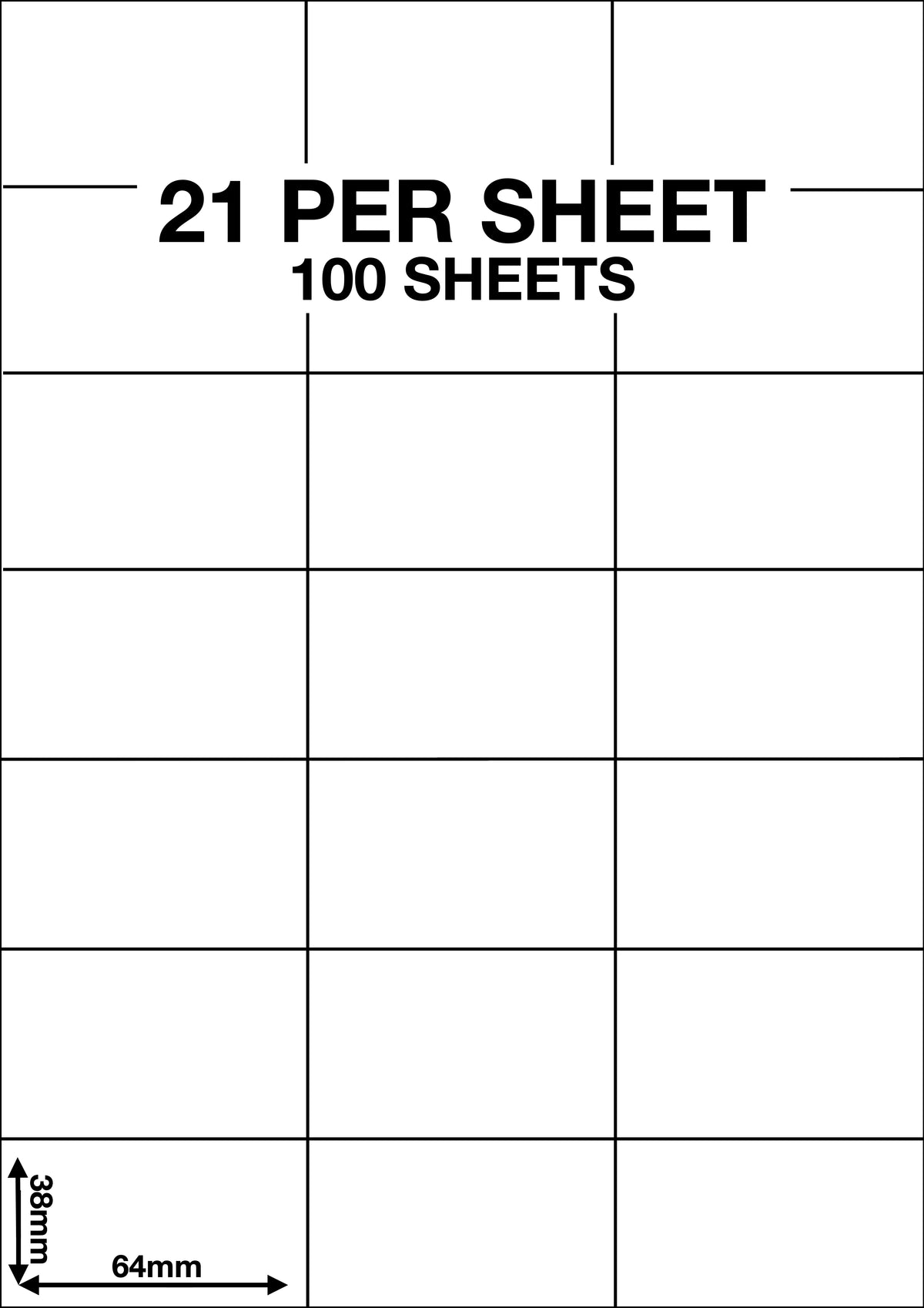 A4 Sticky Label Sheets - 21 Labels per Sheet 64mm x 38mm