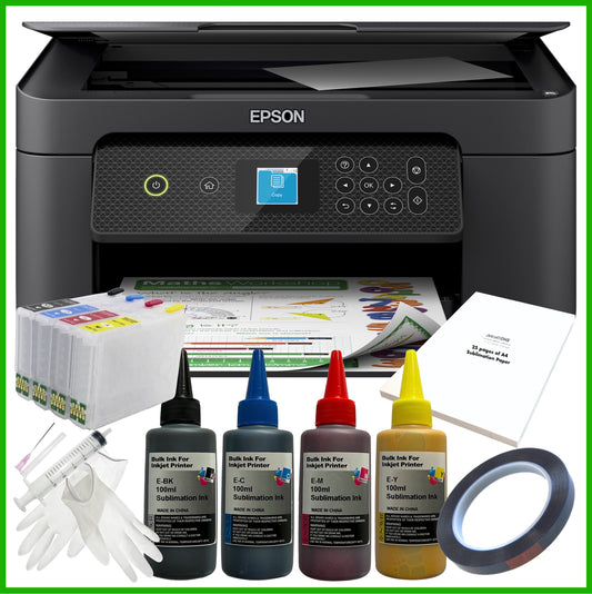Sublimation Bundle: Epson Expression Home XP-3200 Printer + Ink + Cartridges + A4 Paper