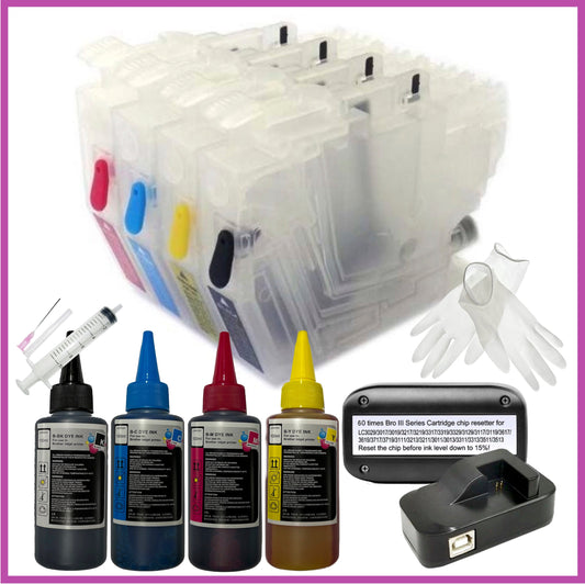 Refill Starter Kit - 3211XL Cartridges with Resetter & Ink for Brother Printers