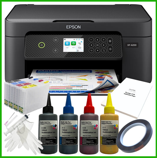 Sublimation Bundle: Epson Expression Home XP-4200 Printer + Ink + Cartridges + A4 Paper