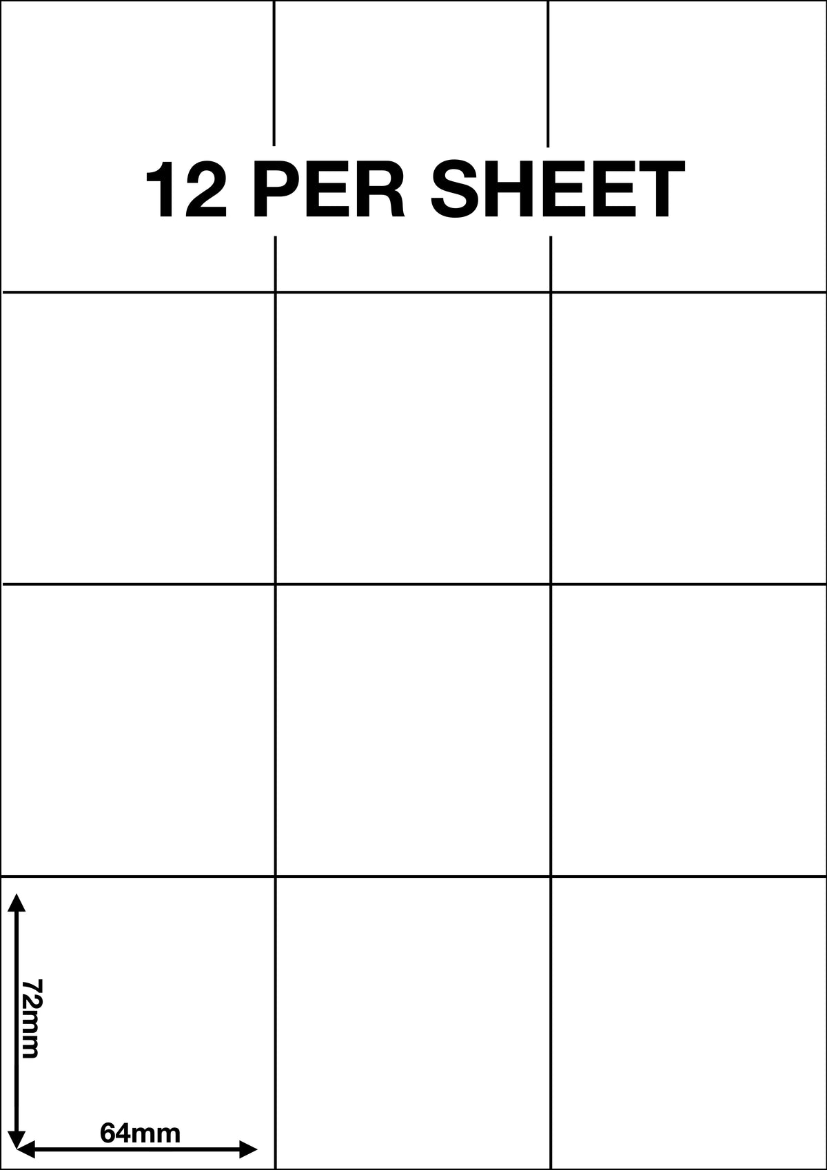 A4 Sticky Label Sheets - 12 Labels per Sheet 64mm x 72mm