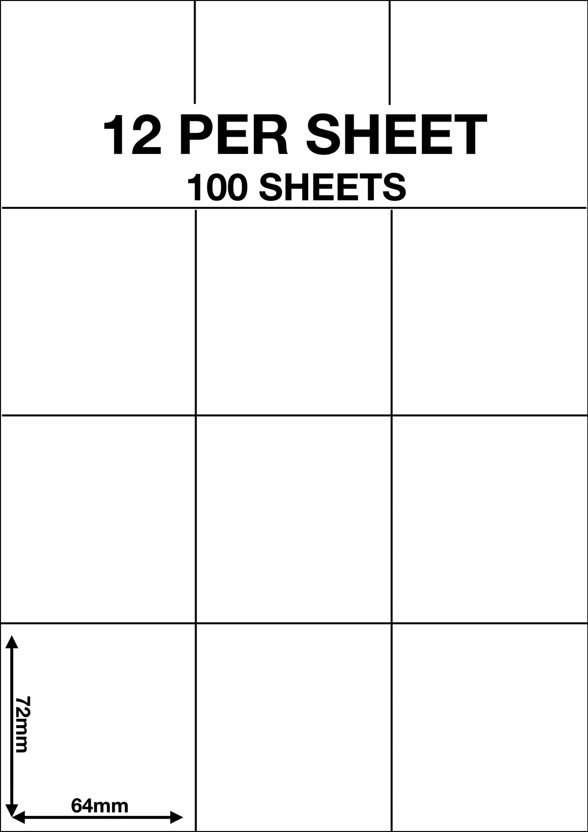 A4 Sticky Label Sheets - 12 Labels per Sheet 64mm x 72mm