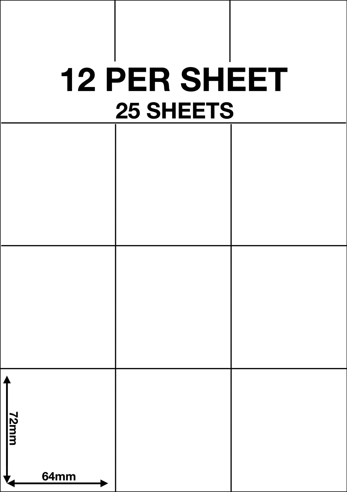 A4 Sticky Label Sheets - 12 Labels per Sheet 64mm x 72mm