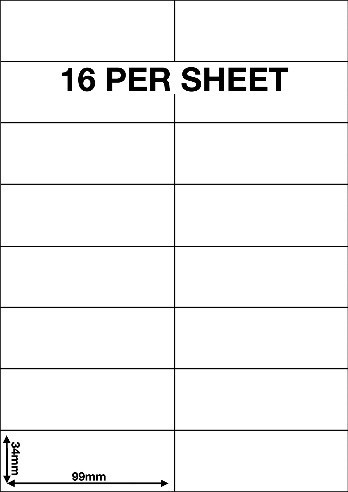 A4 Sticky Label Sheets - 16 Labels per Sheet 99mm x 34mm