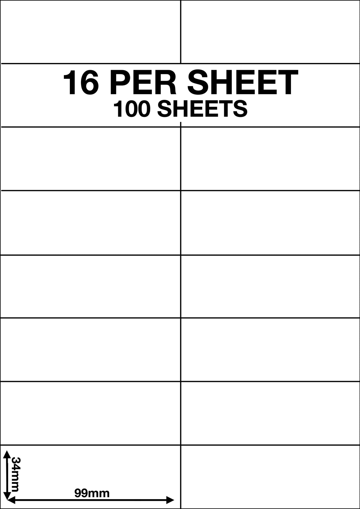 A4 Sticky Label Sheets - 16 Labels per Sheet 99mm x 34mm