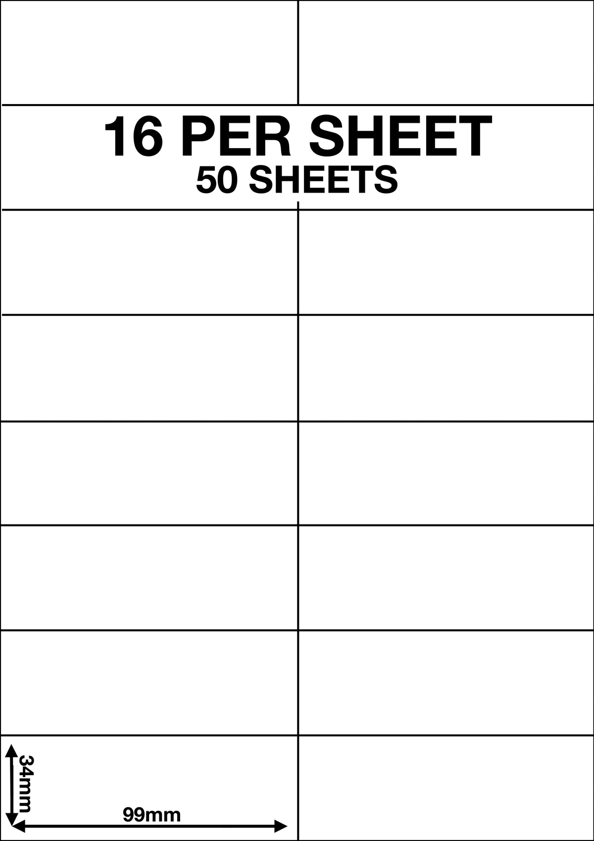 A4 Sticky Label Sheets - 16 Labels per Sheet 99mm x 34mm