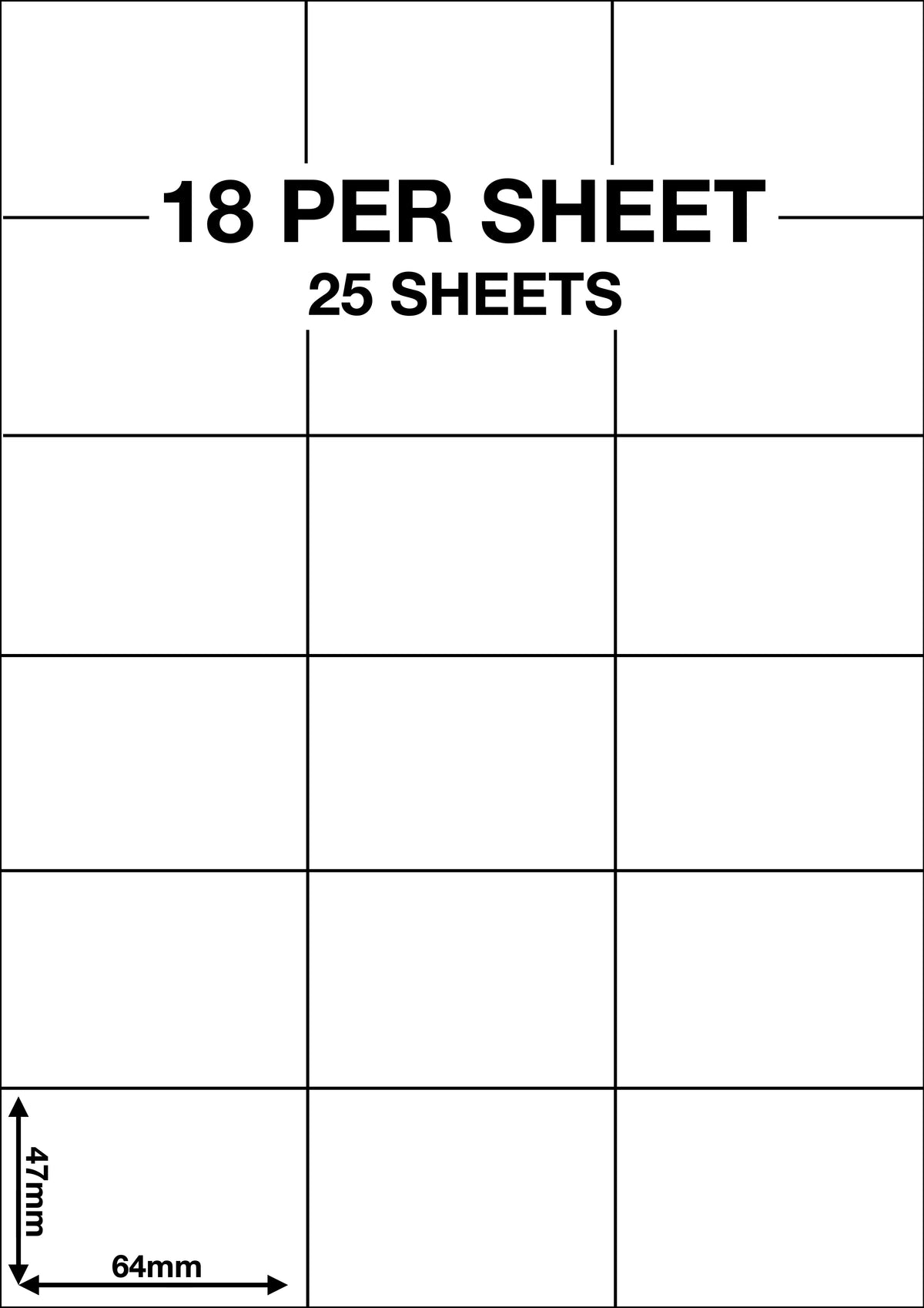 A4 Sticky Label Sheets - 18 Labels per Sheet 64mm x 47mm