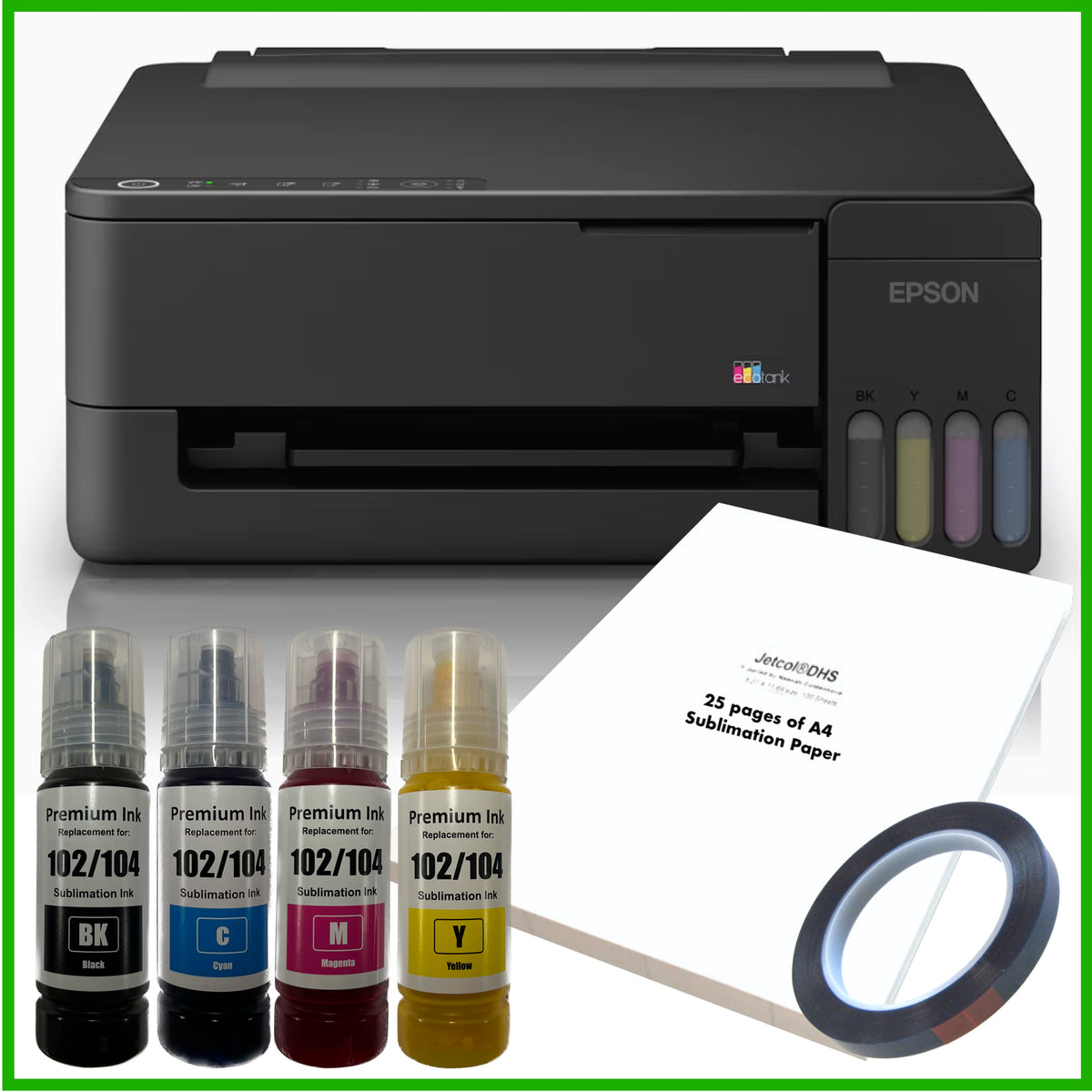Sublimation Bundle: Epson EcoTank ET-1910 Printer + 4 x Inks + A4 Paper