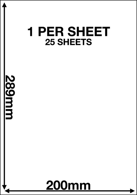 A4 Sticky Label Sheets - 1 Label per Sheet 200mm x 289mm