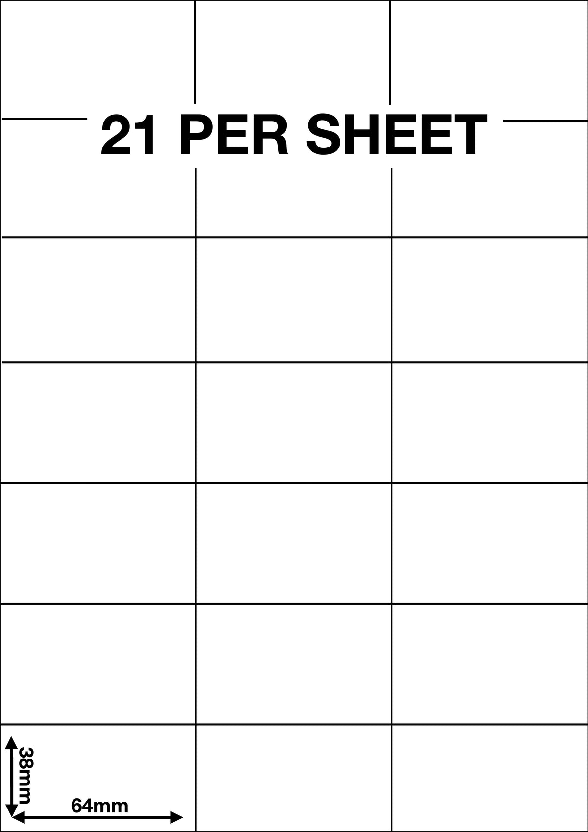 A4 Sticky Label Sheets - 21 Labels per Sheet 64mm x 38mm