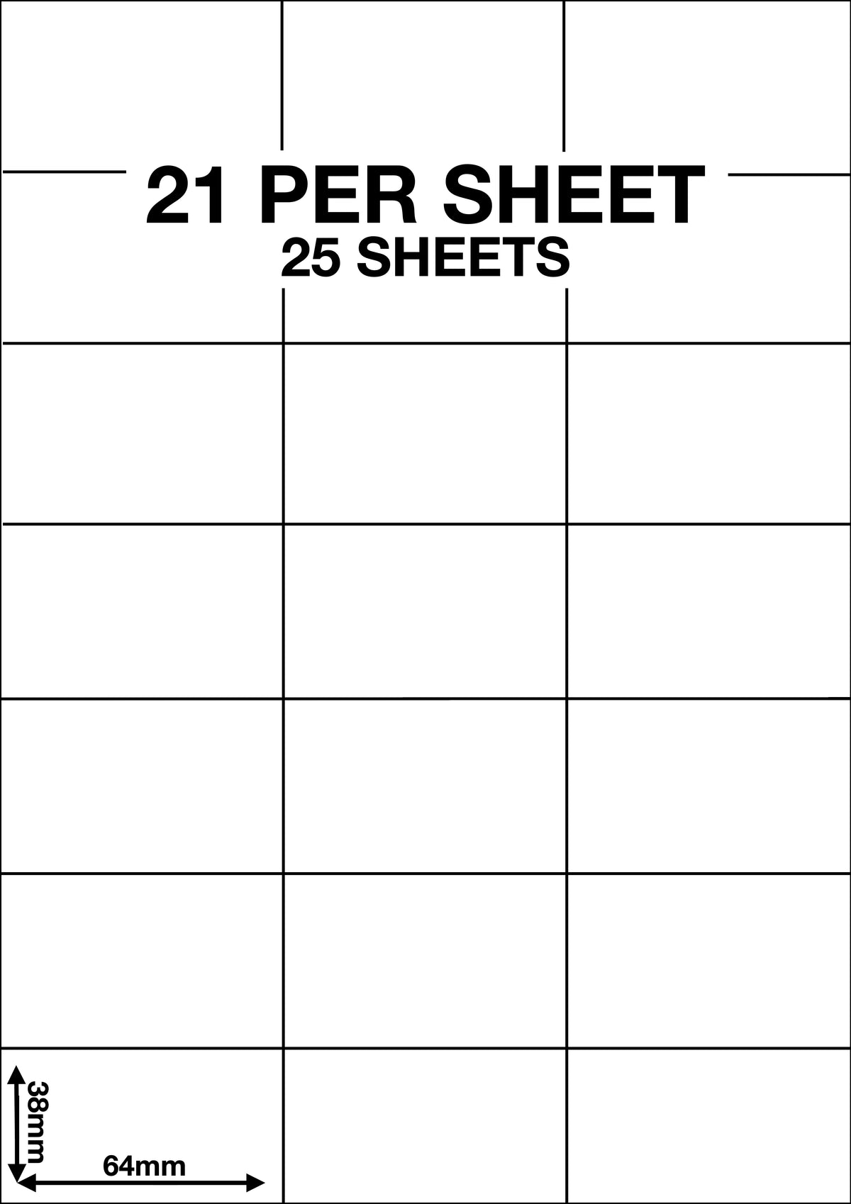 A4 Sticky Label Sheets - 21 Labels per Sheet 64mm x 38mm