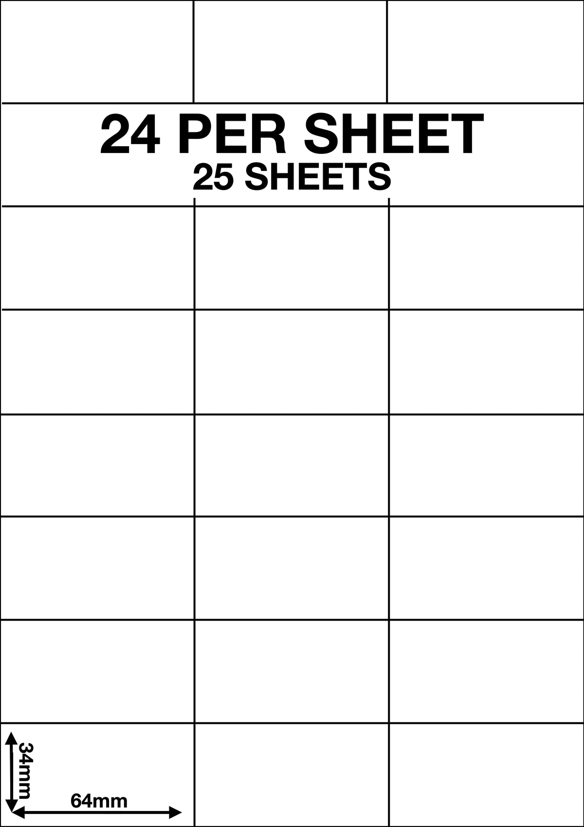 A4 Sticky Label Sheets - 24 Labels per Sheet 64mm x 34mm