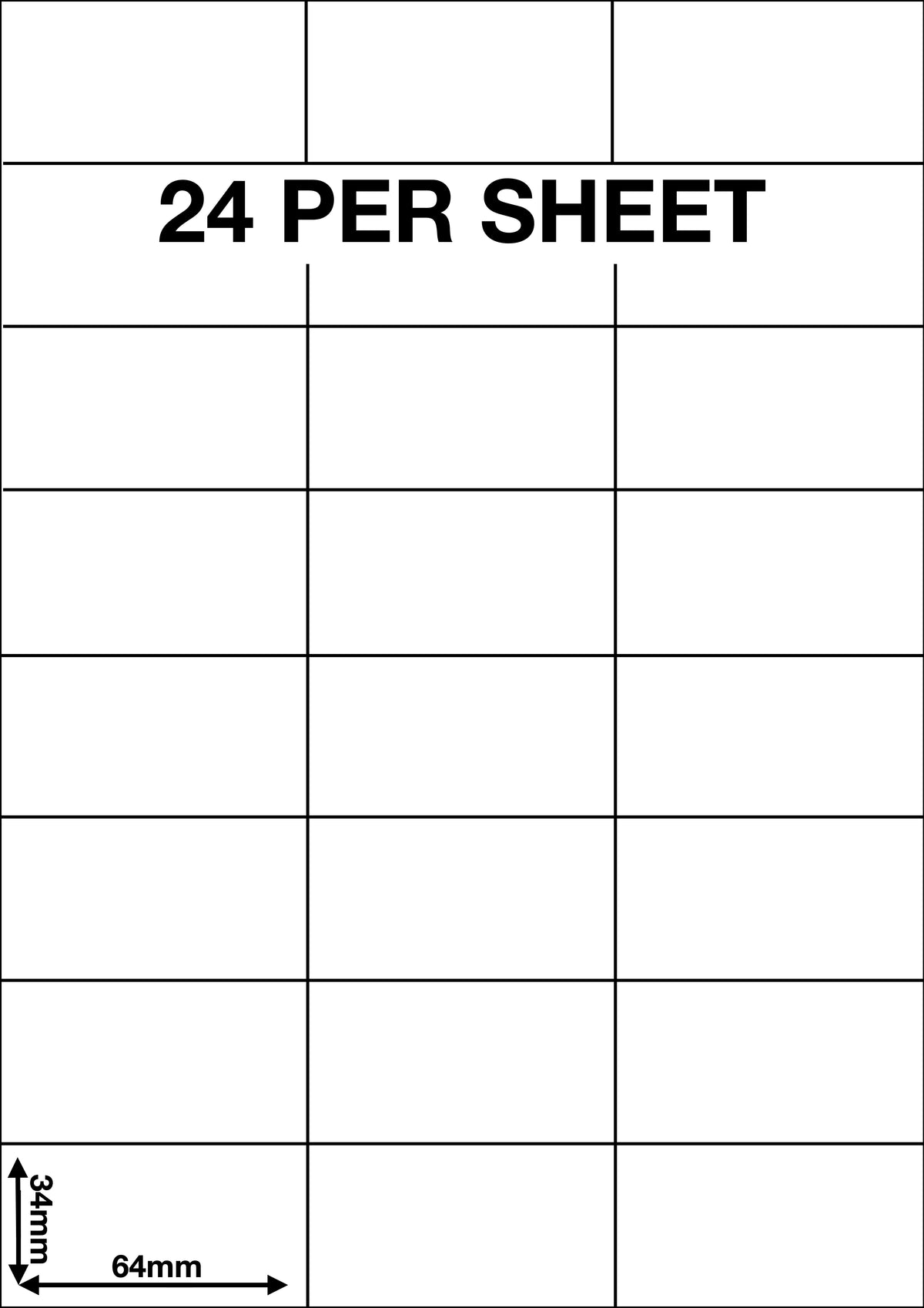 A4 Sticky Label Sheets - 24 Labels per Sheet 64mm x 34mm