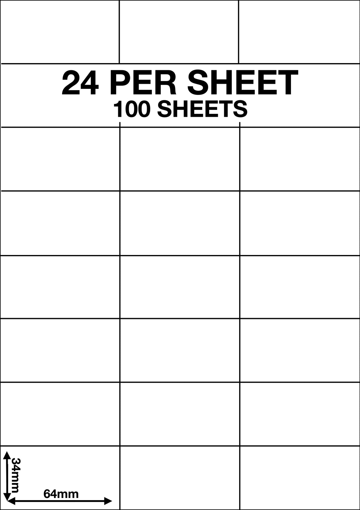 A4 Sticky Label Sheets - 24 Labels per Sheet 64mm x 34mm