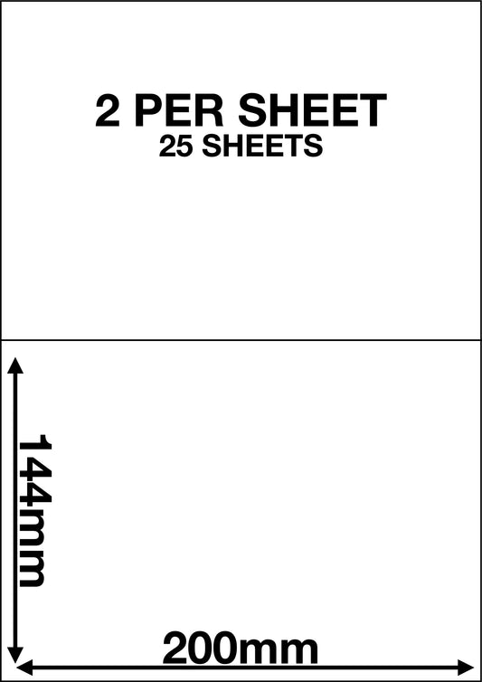 A4 Sticky Label Sheets - 2 Labels per Sheet 144mm x 200mm