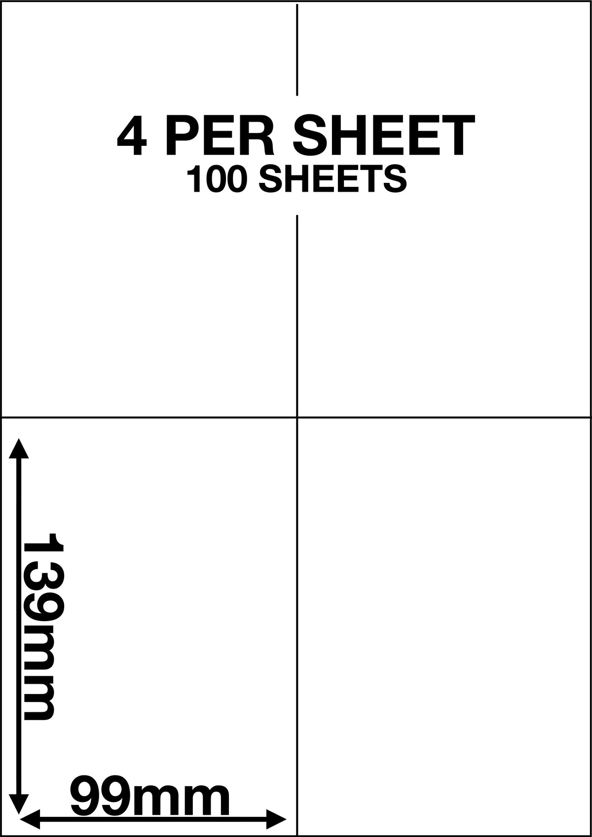 A4 Sticky Label Sheets - 4 Labels per Sheet 99mm x 139mm