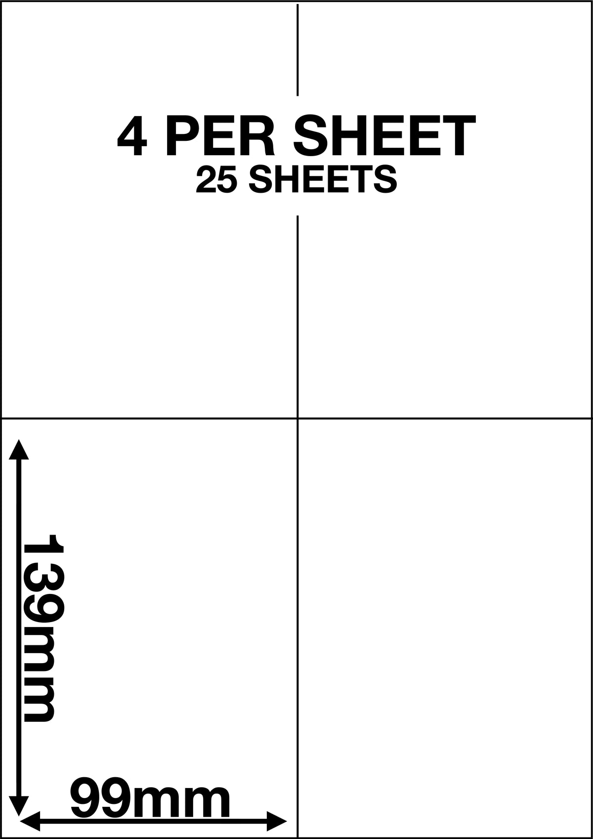 A4 Sticky Label Sheets - 4 Labels per Sheet 99mm x 139mm