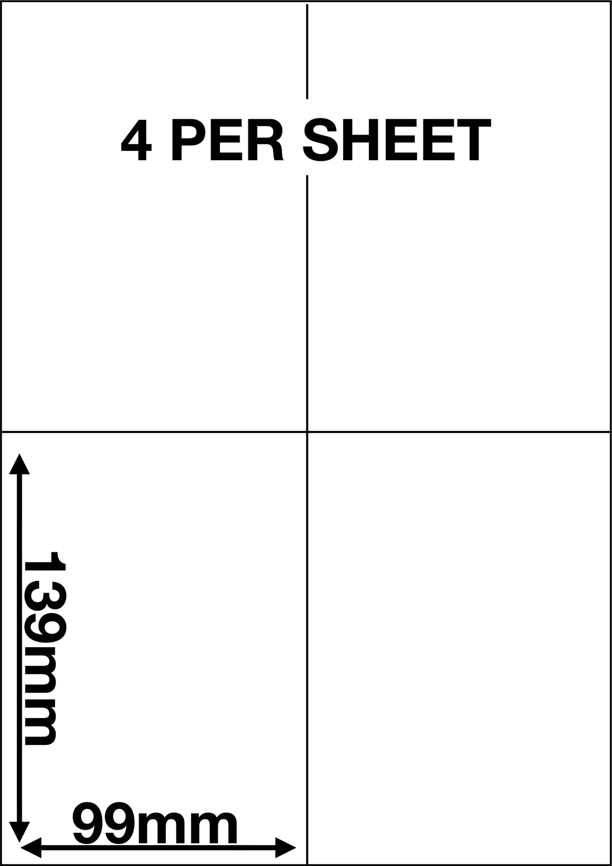 A4 Sticky Label Sheets - 4 Labels per Sheet 99mm x 139mm