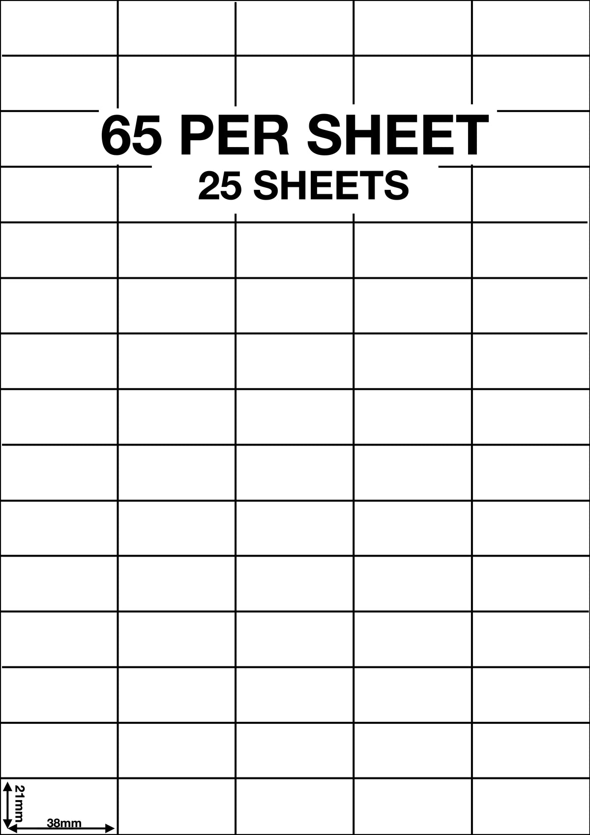 A4 Sticky Label Sheets - 65 Labels per Sheet 38mm x 21mm