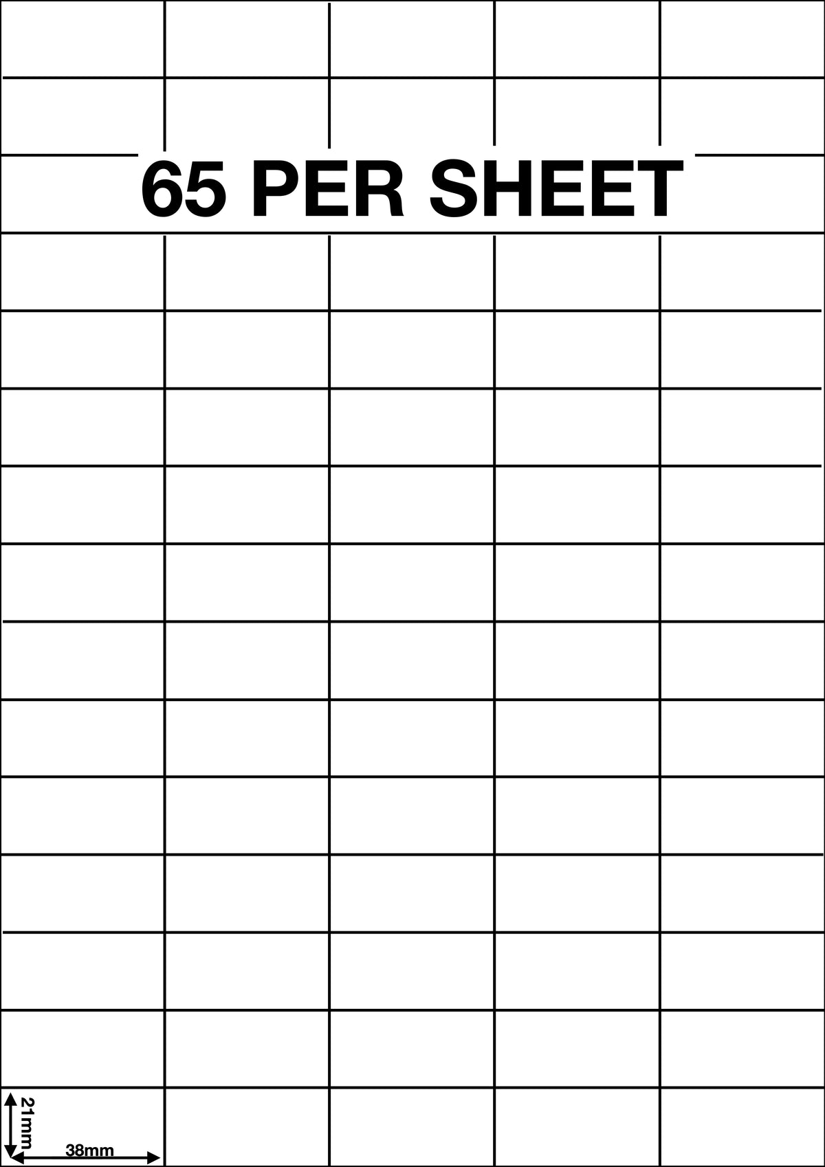 A4 Sticky Label Sheets - 65 Labels per Sheet 38mm x 21mm