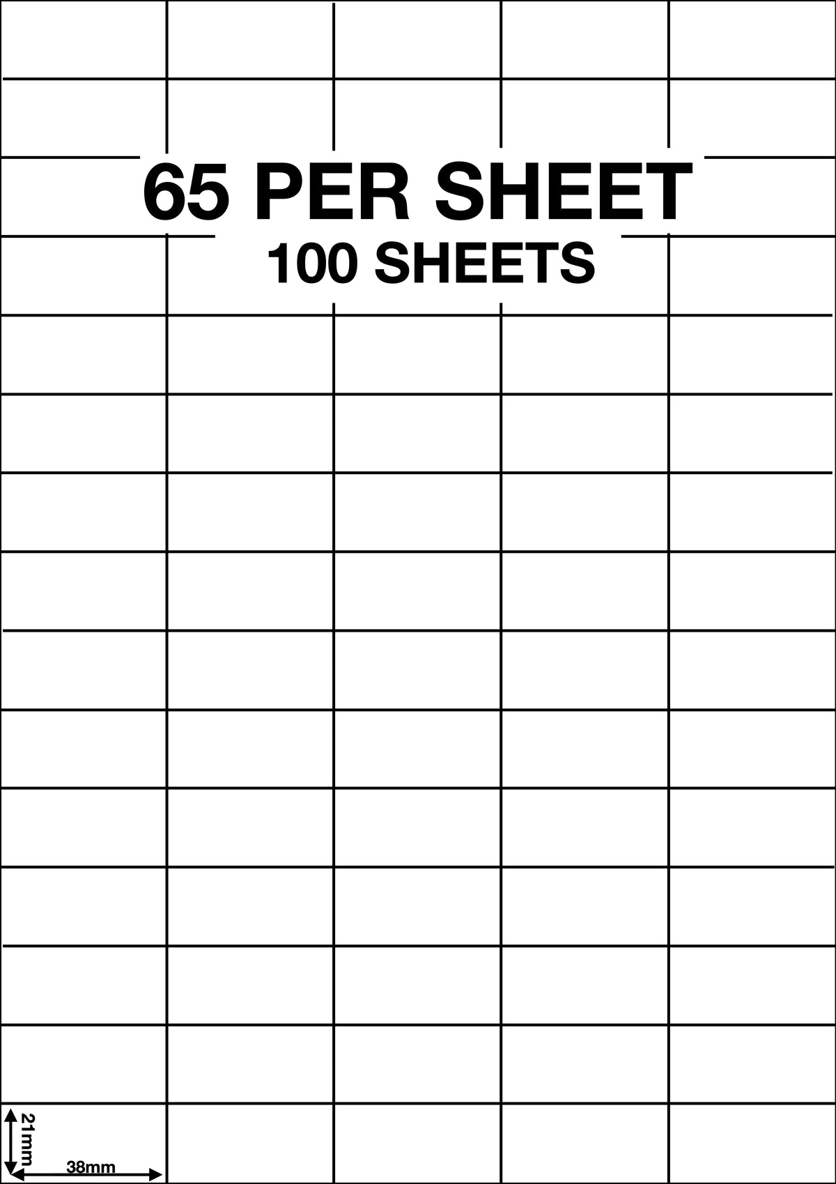 A4 Sticky Label Sheets - 65 Labels per Sheet 38mm x 21mm