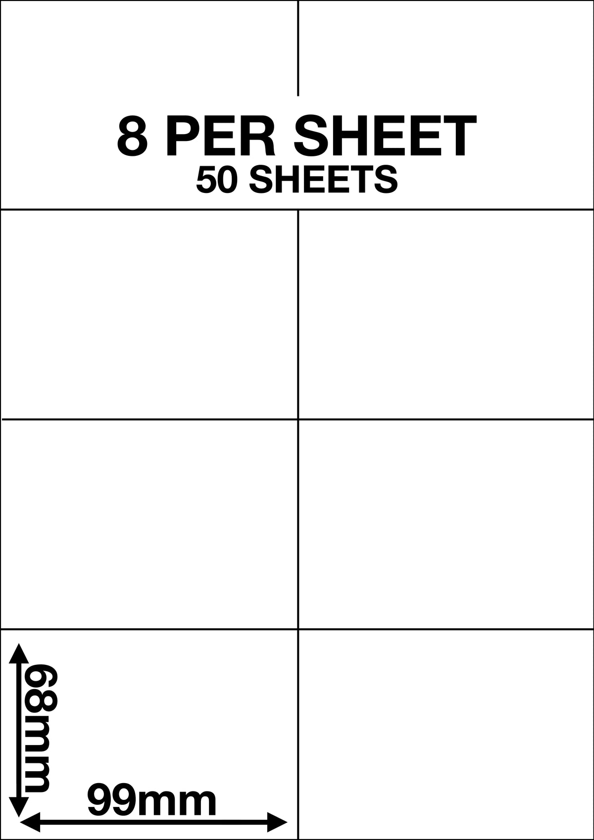 A4 Sticky Label Sheets - 8 Labels per Sheet 99mm x 68mm