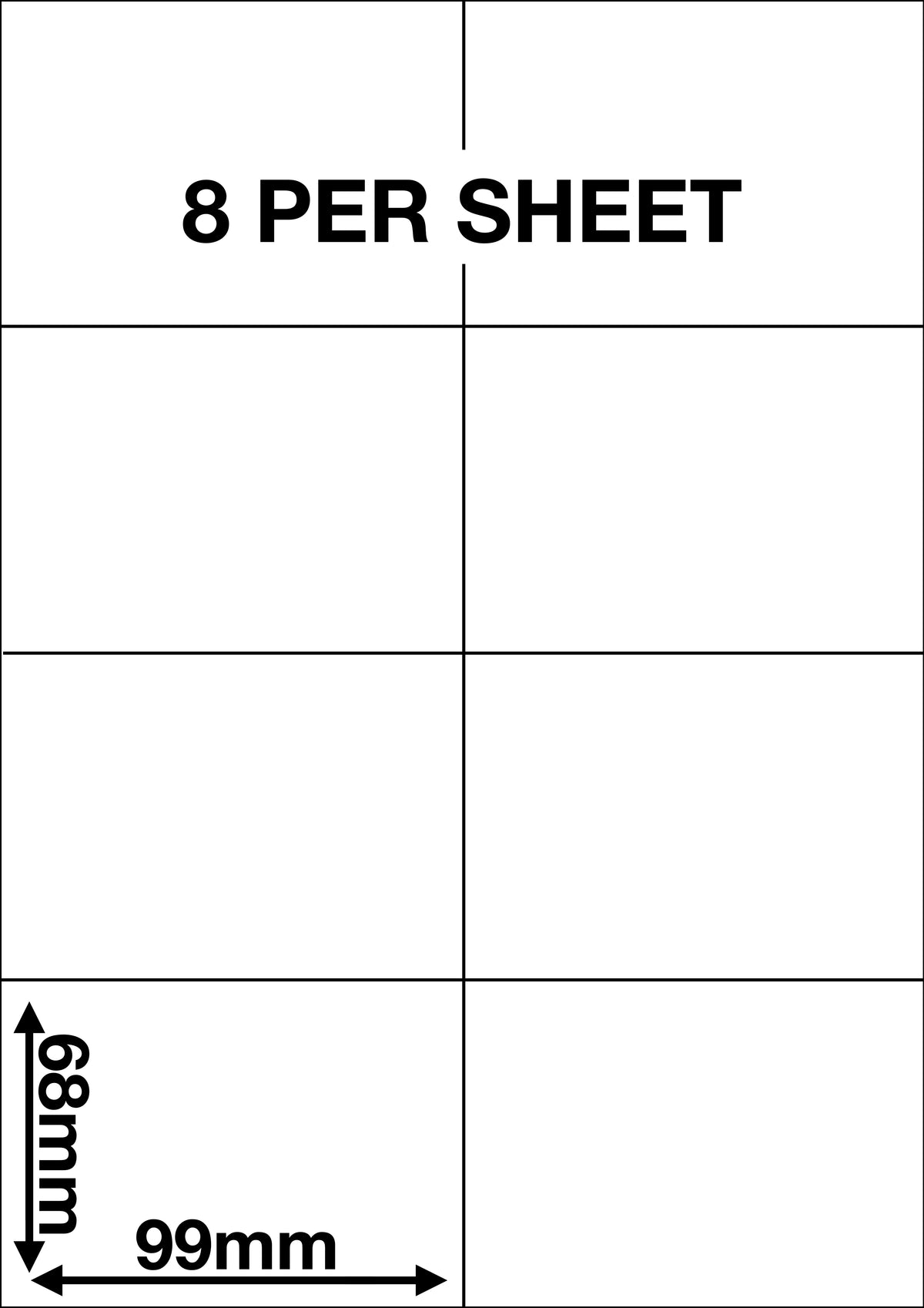 A4 Sticky Label Sheets - 8 Labels per Sheet 99mm x 68mm