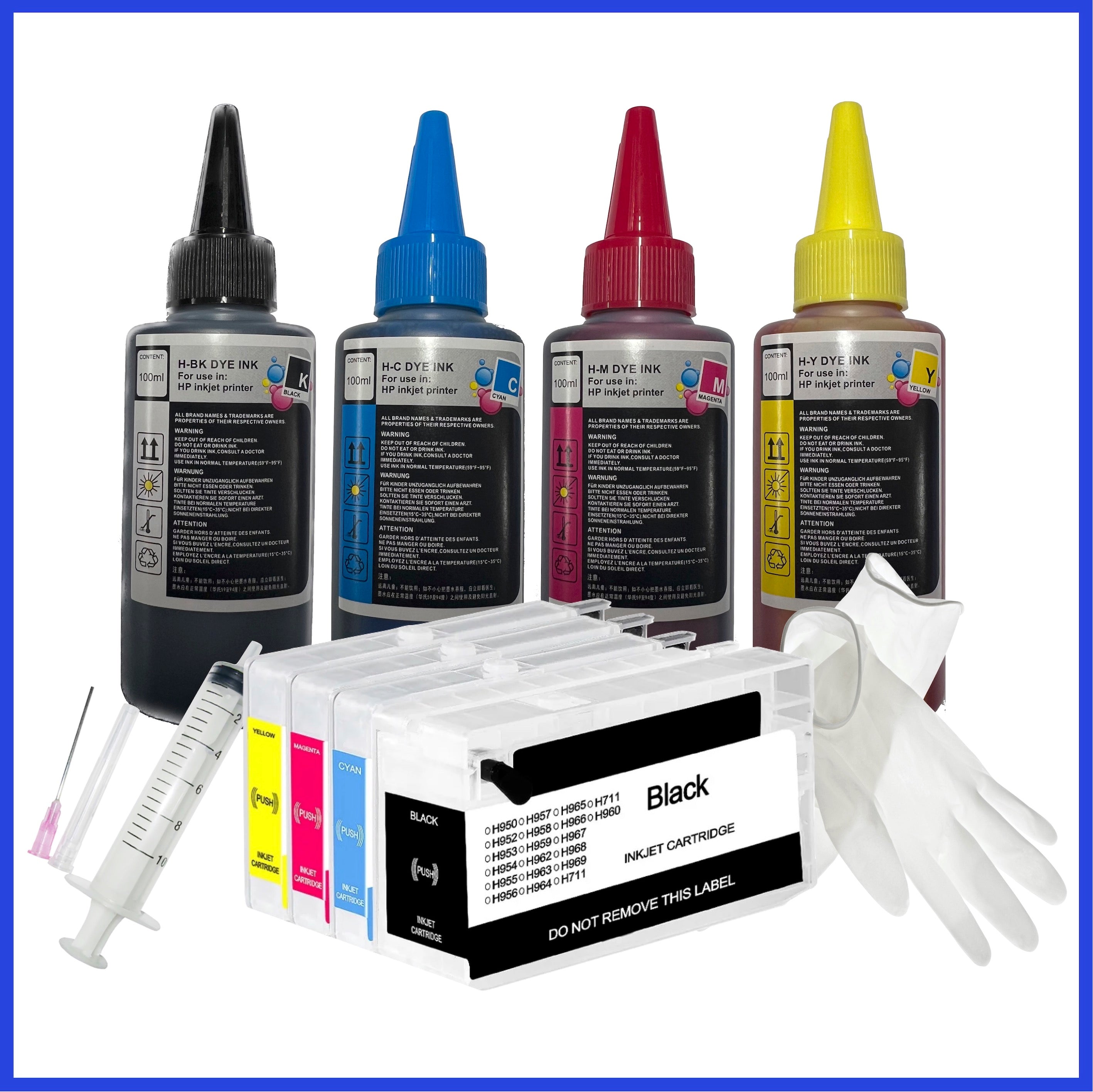 Refill Starter Kit - 950 & 951 Refillable Cartridges & Ink for HP Offi ...