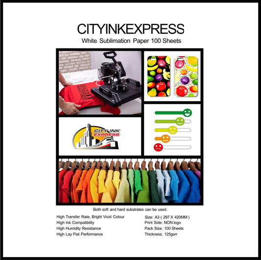 City Ink Express Sublimation Paper White A3 125GSM (100 Sheets)
