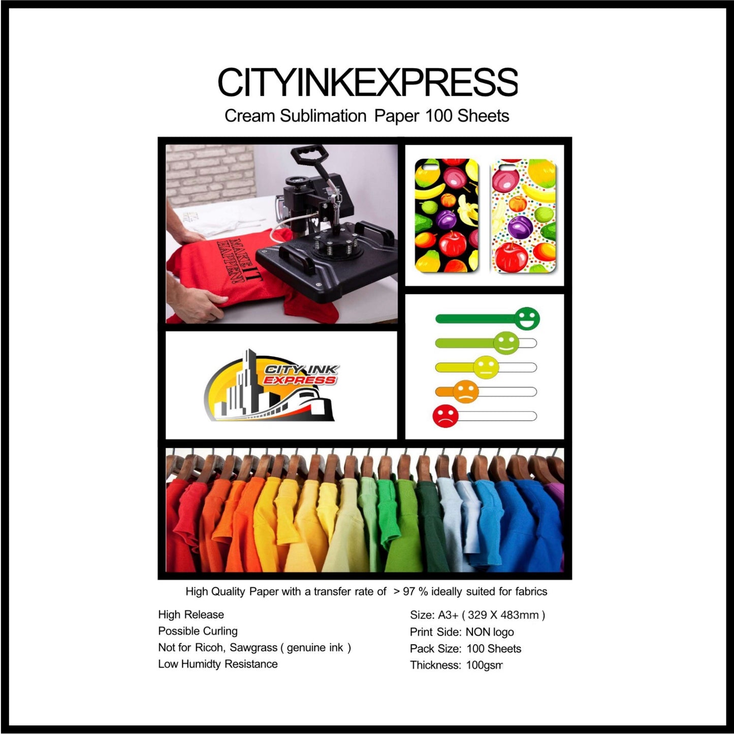 City Ink Express Sublimation Paper Cream A3+ 100GSM (100 Sheets)