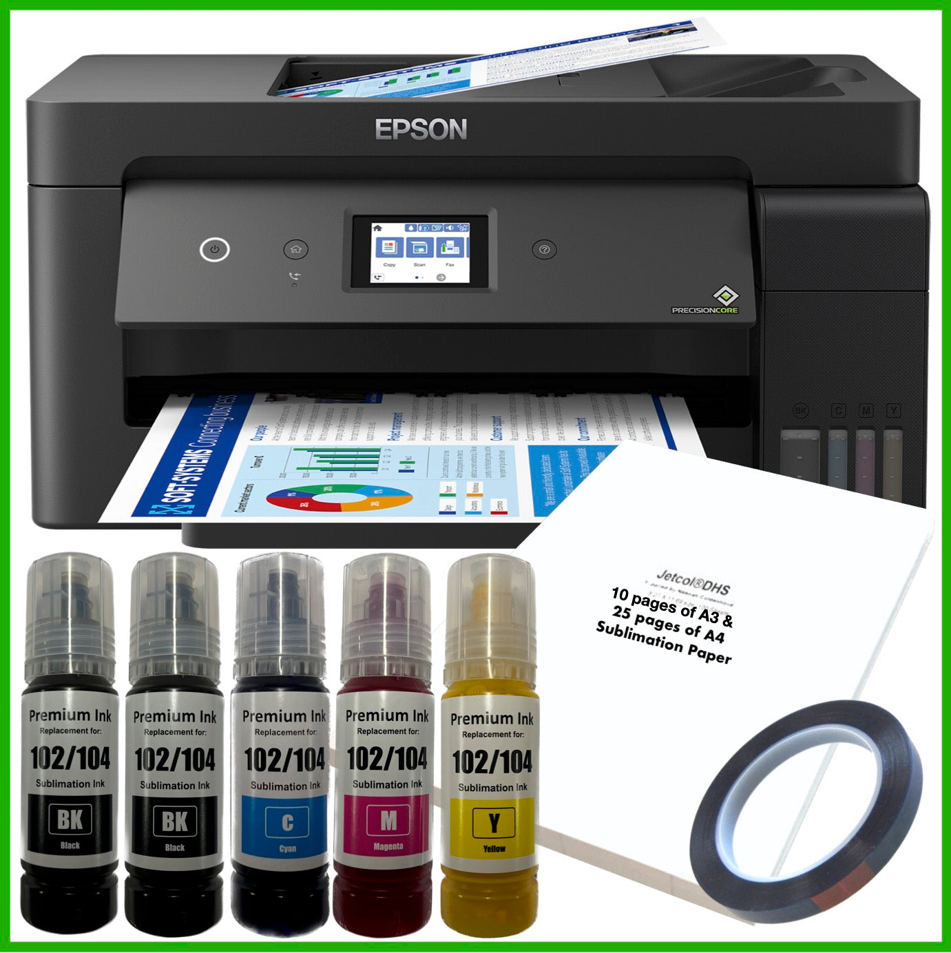 Sublimation Bundle: Epson EcoTank ET-15000 Printer + 5 x Inks + A3 & A4 Paper