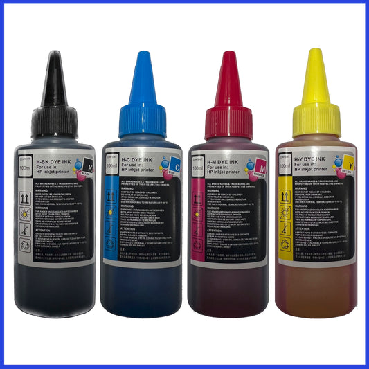 Universal Multipack Refill Ink Bottles For HP Printers (100ml) B/C/M/Y