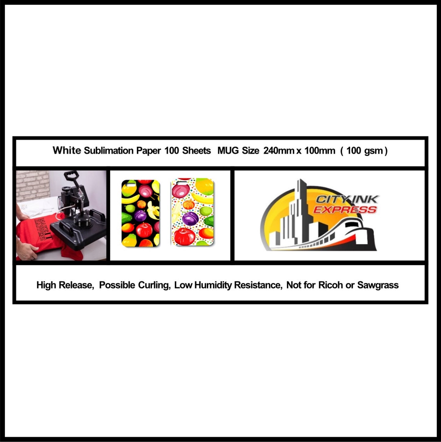City Ink Express Sublimation Paper Mug Size 100GSM (100 Sheets)