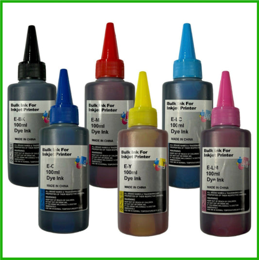 Universal Multipack Refill Ink Bottles For Epson Printers (100ml) B/C/M/Y/LC/LM