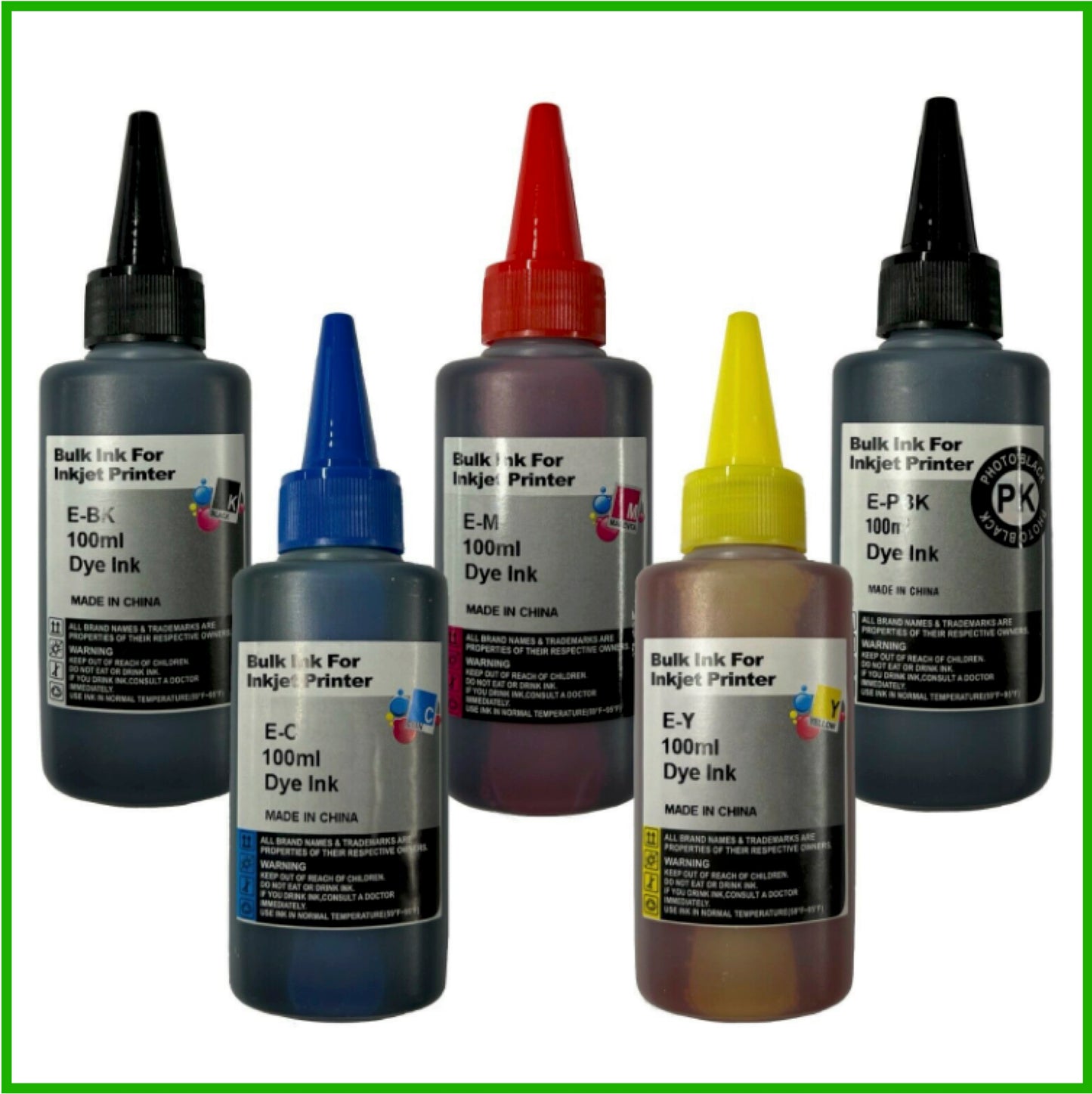 Universal Multipack Refill Ink Bottles For Epson Printers (100ml) B/C/M/Y/PB