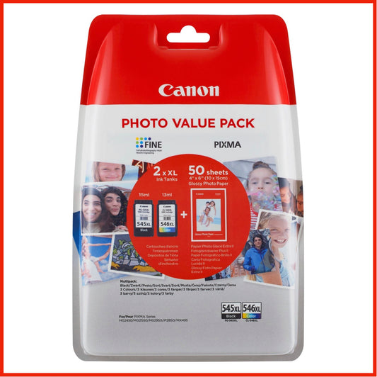Canon PG-545XL / CL-546XL Ink Cartridge Multipack + Photo Paper (Original)