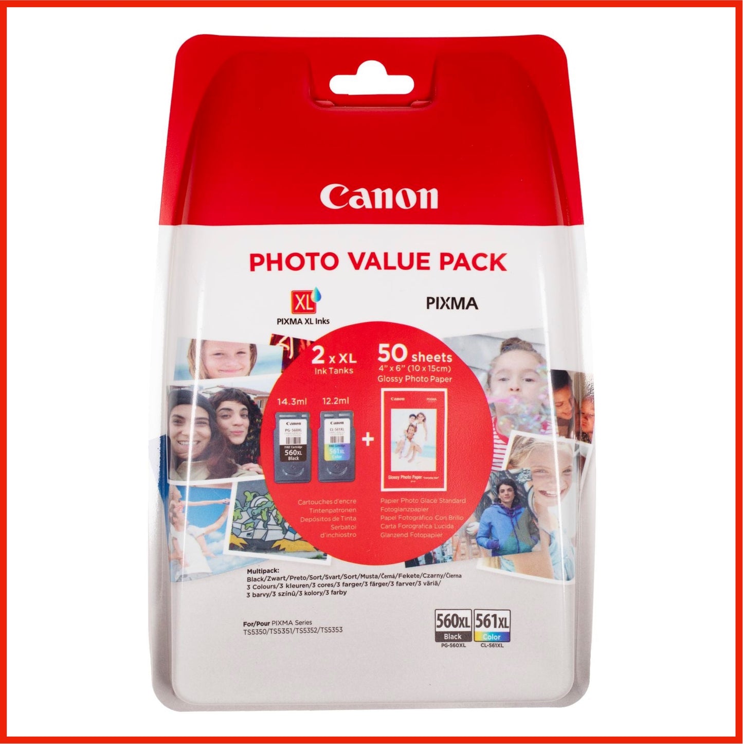 Canon PG-560XL / CL-561XL Ink Cartridge Multipack + Photo Paper (Original)