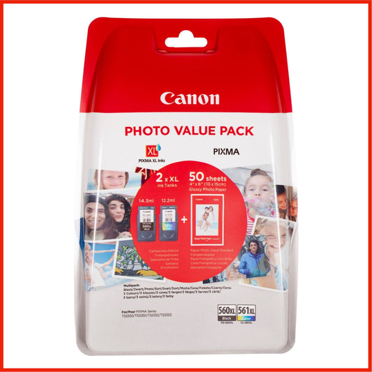 Canon PG-560XL / CL-561XL Ink Cartridge Multipack + Photo Paper (Original)