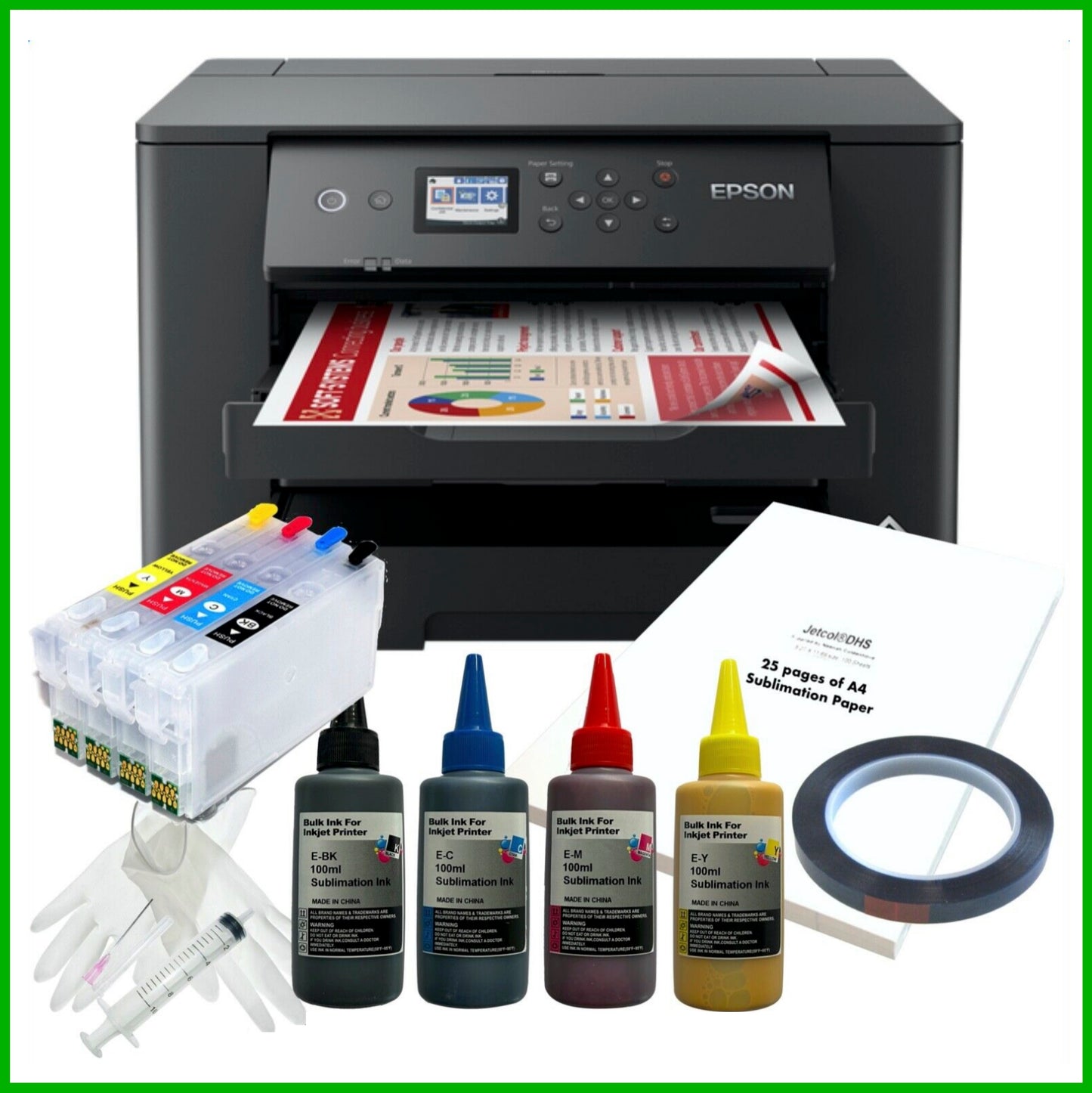 Sublimation Bundle: Epson Workforce WF-7310DWT A3+ Printer + Ink + Cartridges + A4 Paper